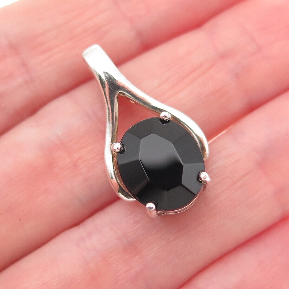 925 Sterling Silver Vintage Real Black Onyx Teardrop Charm Pendant